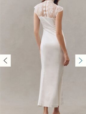 BHLDN Ivory Lace-Back Silk Maxi Dress